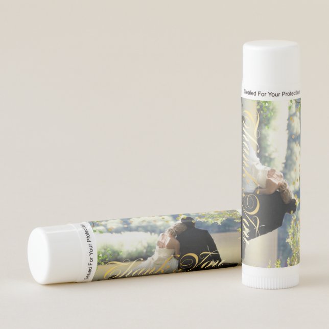 Gold Confetti Script Thank You Photo Lip Balm (Front)