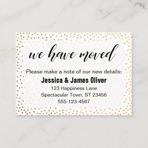 Gold Confetti  Script We Have Moved Handout Card