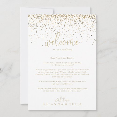 Gold Confetti Script Wedding Welcome Letter