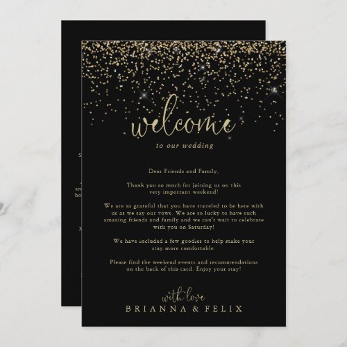 Gold Confetti Script Wedding Welcome Letter