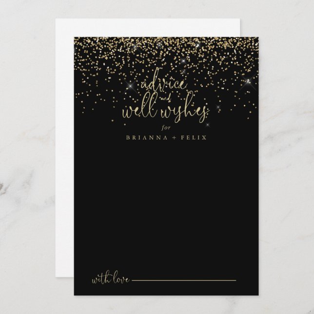 Gold Confetti Script Wedding Well Wishes  Advice Card (Front/Back)