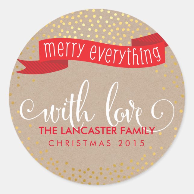 GOLD CONFETTI SNOW PHOTO merry everything banner Classic Round Sticker (Front)