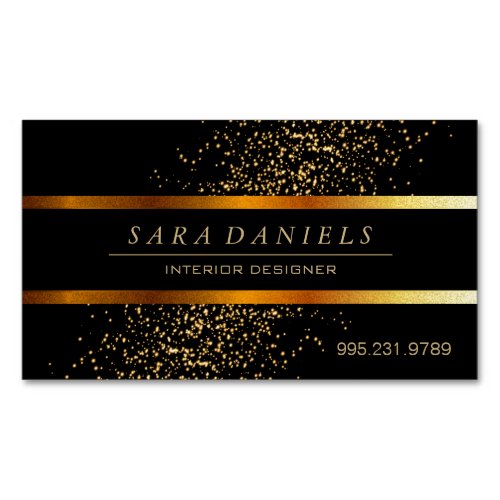 Gold Confetti Speckles and Black Magnetic Business Card