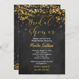 Gold Confetti Stars Chalk Board Bridal Shower Invitation