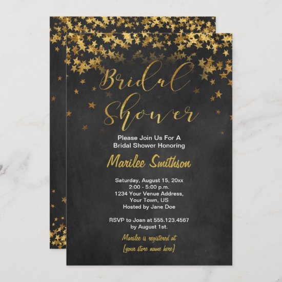 Gold Confetti Stars Chalk Board Bridal Shower Invitation