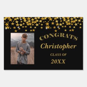 Gold Confetti Stars Graduation Sign