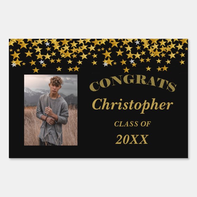 Gold Confetti Stars Graduation Sign (Back)