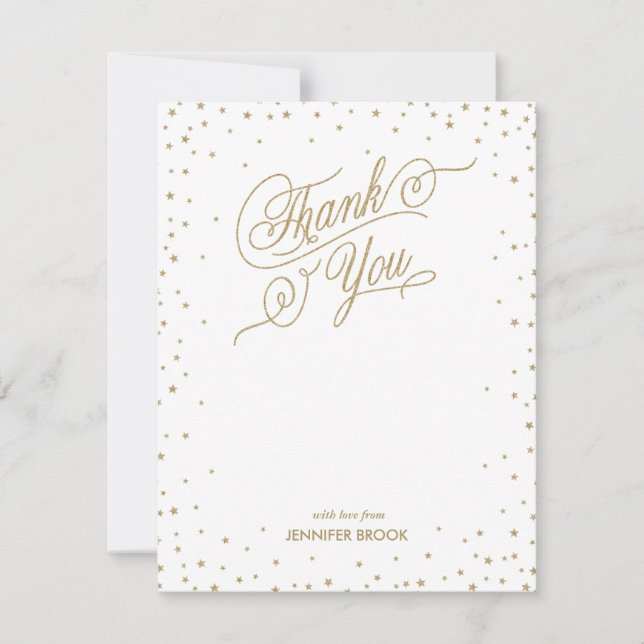 Gold Confetti Stars Thank You Card (Front)
