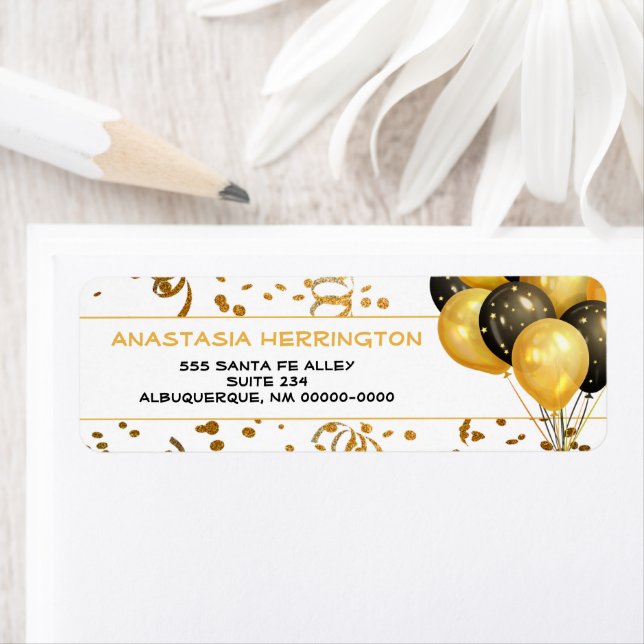 Gold Confetti Streamers Balloon Bundle Festive Label (Insitu)