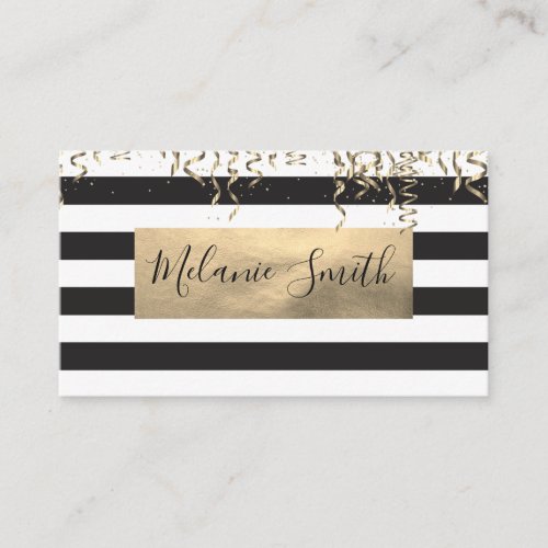 Gold Confetti  Stripes Business Card