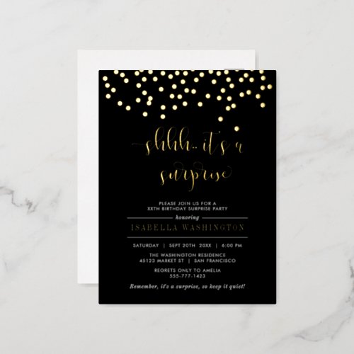 Gold Confetti Surprise Birthday Party Foil Invitation Postcard