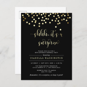 Gold Confetti Surprise Birthday Party Invitation Postcard