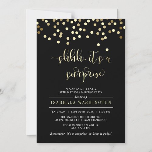 Gold Confetti Surprise Birthday Party Magnetic Invitation