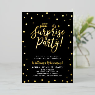 Gold Confetti Surprise Retirement Party Foil Invitation