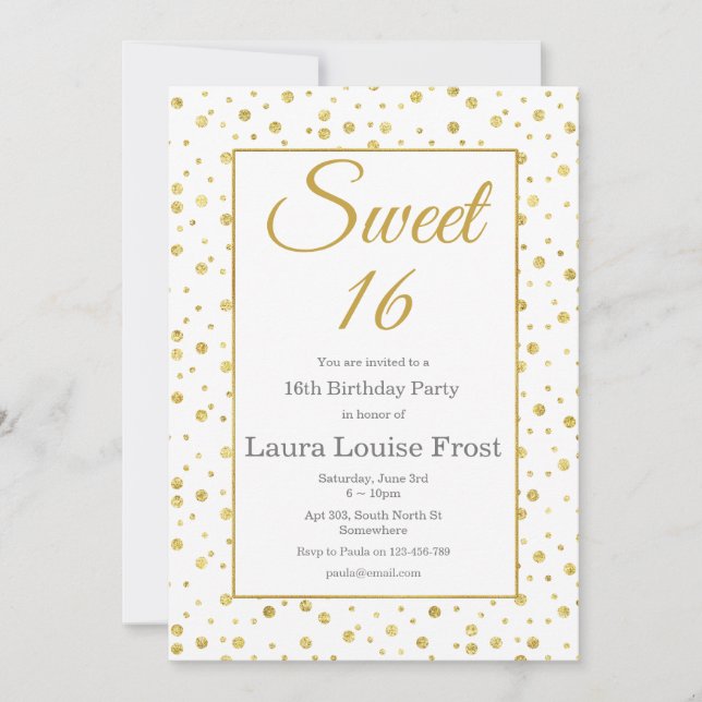Gold Confetti Sweet 16 Birthday Invitation (Front)