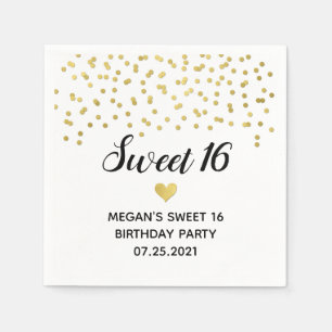 Gold Confetti Sweet 16 Birthday Napkins