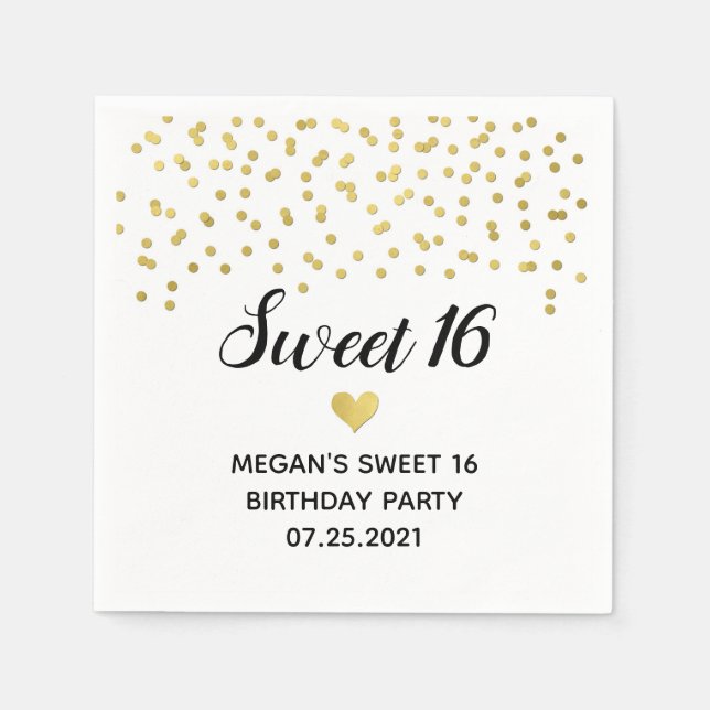 Gold Confetti Sweet 16 Birthday Napkins (Front)