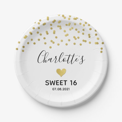 Gold Confetti Sweet 16 Birthday Party Paper Plates