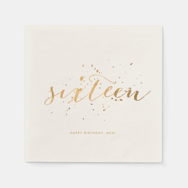 Gold Confetti Sweet Sixteen 16th Birthday Ecru Napkins (Front)