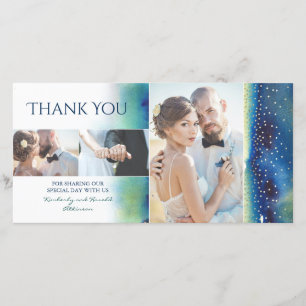 Gold Confetti Teal Watercolors Wedding Thank You Card
