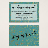 Color Changing Business Cards Templates Zazzle Gold Confetti Teal We Have Moved Handout Card