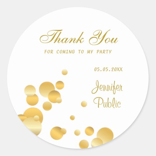 Gold Confetti Thank You Template Hand Script Chic Classic Round Sticker