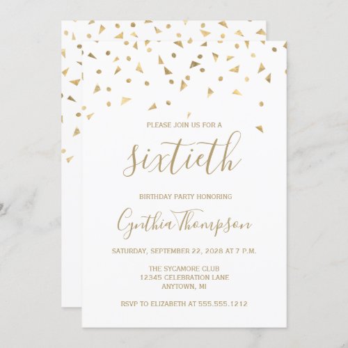 Gold Confetti Triangles 60th Birthday Party Invitation