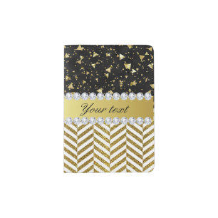 Gold Confetti Triangles Chevrons Diamond Bling Passport Holder