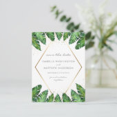 Gold Confetti & Tropical Palm Leaves Save The Date Announcement Postcard (Standing Front)