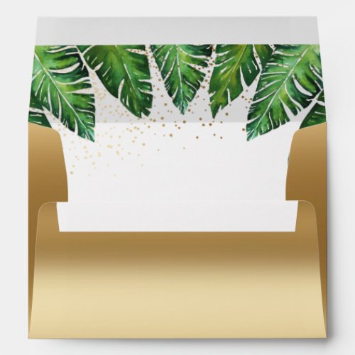 Gold Confetti & Tropical Palm Leaves Wedding Envelope - Create your own "Gold Confetti & Tropical Palm Leaves Wedding" envelopes by Eugene Designs.