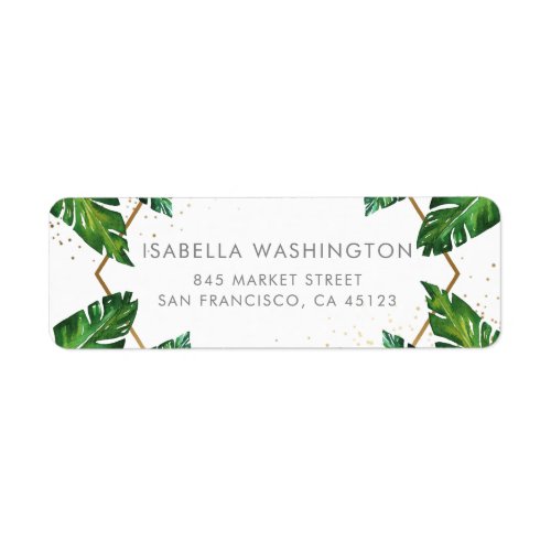 Gold Confetti  Tropical Palm Leaves Wedding Label