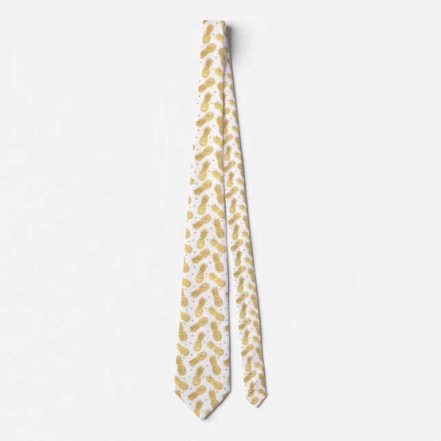 Gold Confetti Tropical Pineapples Neck Tie (Front)
