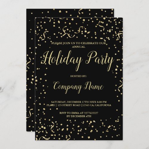 Gold confetti typography corporate Christmas Invitation