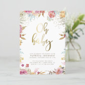 Gold Confetti & Typography Floral Oh Baby Shower Invitation (Standing Front)