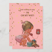 Gold Confetti Vintage Baby on Phone Baby Shower Invitation (Front/Back)