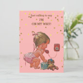 Gold Confetti Vintage Baby on Phone Baby Shower Invitation (Standing Front)