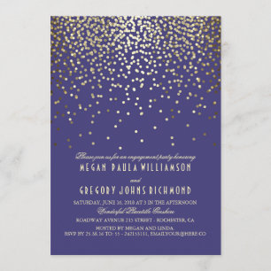 Gold Confetti Vintage Navy Engagement Party Invitation
