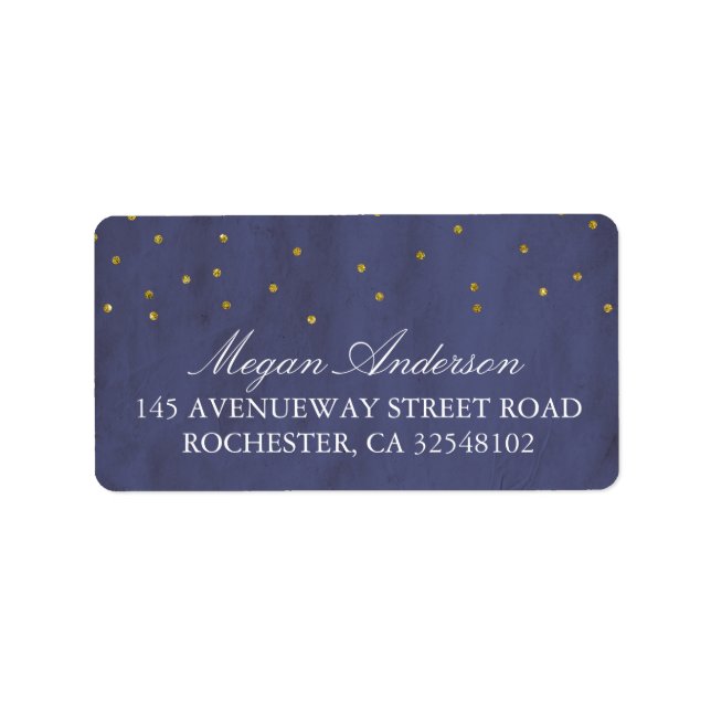Gold Confetti Vintage Navy Wedding Label (Front)