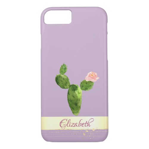 Gold Confetti Watercolor Cactus_ Personalized iPhone 87 Case