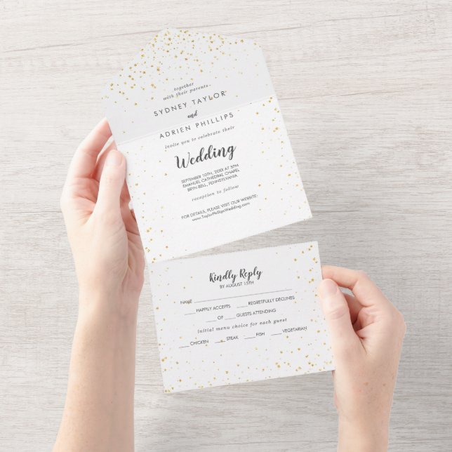 Gold Confetti Wedding All In One Invitation (Tearaway)