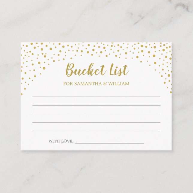 Gold Confetti Wedding Bucket List Ideas Card (Front)