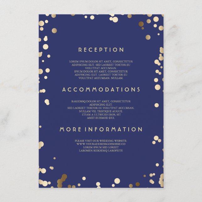 Gold Confetti Wedding Details - Information Enclosure Card (Front)