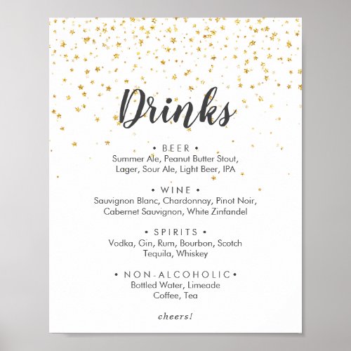 Gold Confetti Wedding Drinks Menu Sign