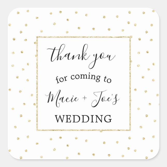 Gold Confetti wedding favor thank you sticker (Front)