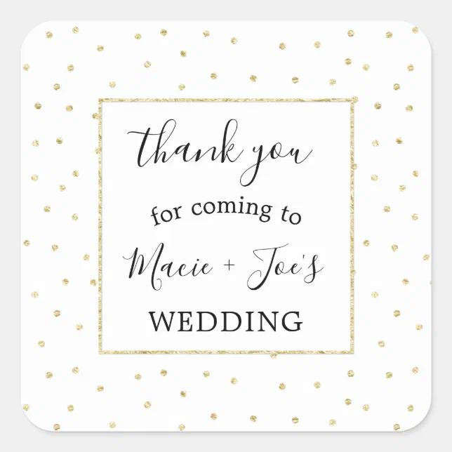 Gold Confetti wedding favor thank you sticker | Zazzle