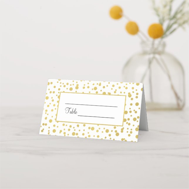 Gold Confetti Wedding Folded Place Cards (Front)