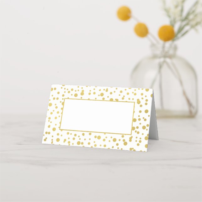 Gold Confetti Wedding Folded Place Cards (Front)
