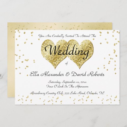 Gold Confetti Wedding Hearts Invitation