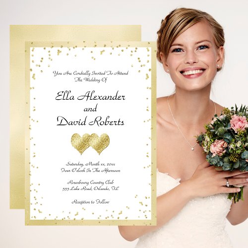 Gold Confetti Wedding Hearts Invitation