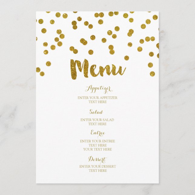 Gold Confetti Wedding Menu (Front)